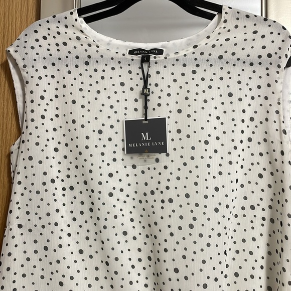 Melanie Lyne black and white polka dot lined blouse with bottom tie size 4 NEW - Picture 2 of 10